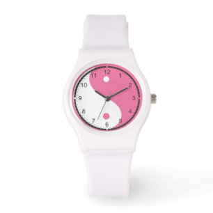 Rosa und Weiße Yin und Yang Armbanduhr