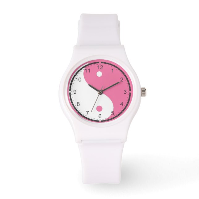 Rosa und Weiße Yin und Yang Armbanduhr (Vorderseite)