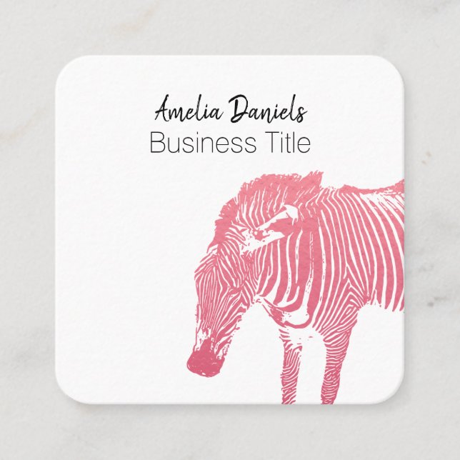 Rosa und Weiße Zebra Quadratische Visitenkarte (Vorderseite)