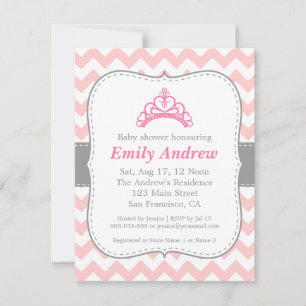 Rosa und weiße Zickzack, Princess Baby Girl Dusche Einladung