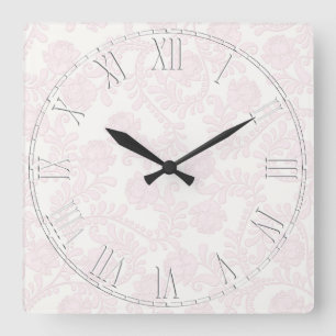 Rosa-und weißeelegante Blume mit Blumen Quadratische Wanduhr