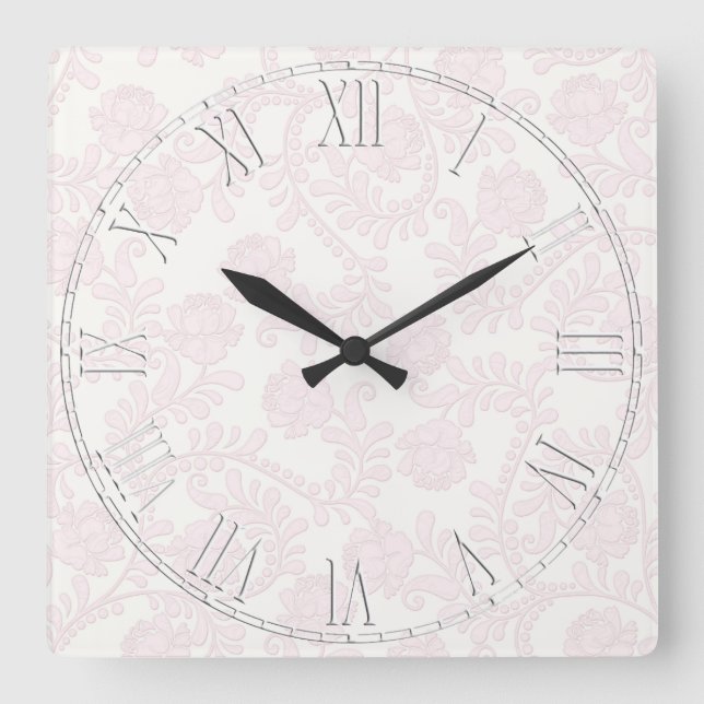 Rosa-und weißeelegante Blume mit Blumen Quadratische Wanduhr (Vorderseite)