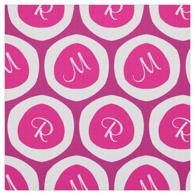 Rosa-und weißemoderne Monogramm-Neuheit Stoff (Muster)