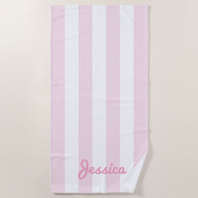 Rosa und weißer Cabana-Streifen Strandtuch (Vorderseite)