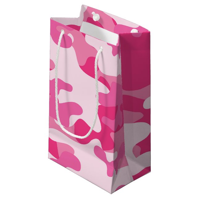 Rosa und weißer Camouflage-Entwurf Kleine Geschenktüte (Vorderseite Schrägansicht)