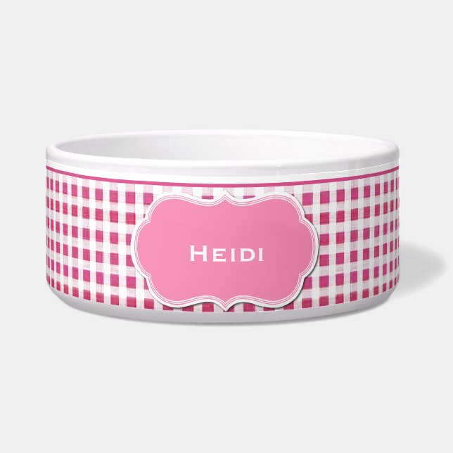 Rosa und weißer Gingham-kundenspezifische Napf (Vorderseite)