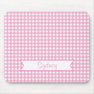 Rosa und weißer Gingham mit individuellem Namen Mousepad