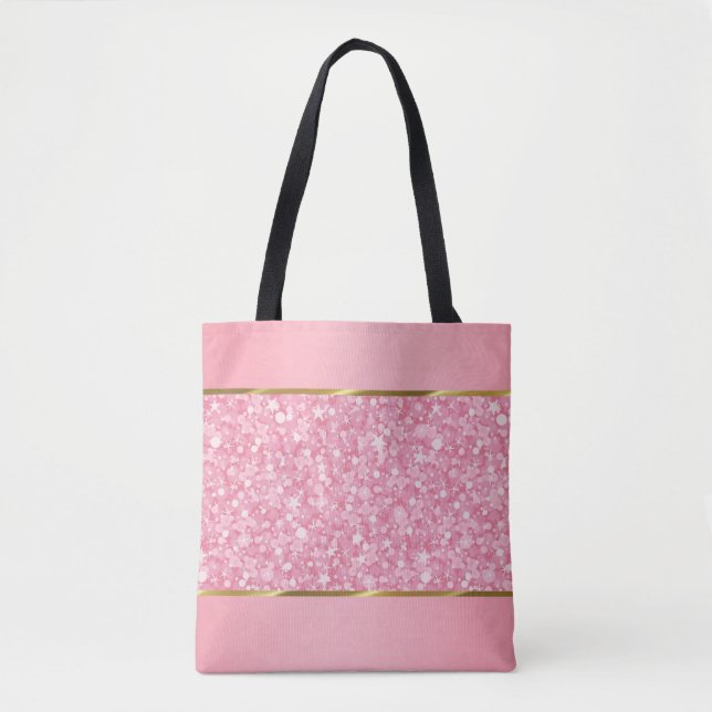 Rosa und weißer Glitzer mit goldenen Streifen Tasche (Vorderseite)