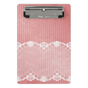 Rosa und weißer Hintergrund mit schwarzer Spitze Mini Klemmbrett