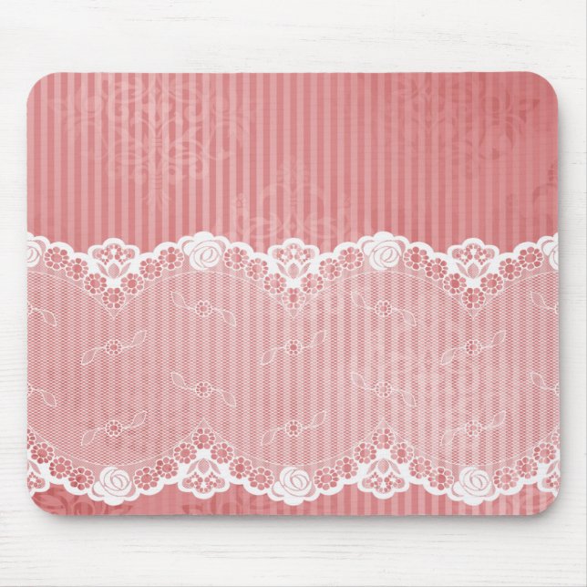 Rosa und weißer Hintergrund mit schwarzer Spitze Mousepad (Vorne)