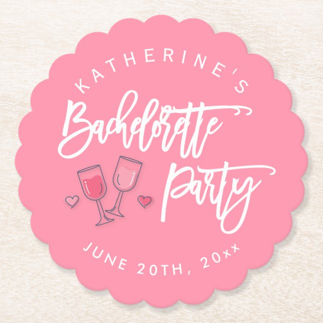 Rosa und weißer Junggeselinnen-Abschied Untersetzer (Vorderseite)