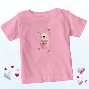 Rosa und weißer Kawaii-Eisbär mit Herzen Baby T-shirt