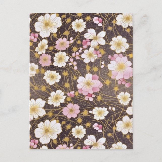 Rosa und weißer Kosmos Chiyogami Postkarte (Vorderseite)