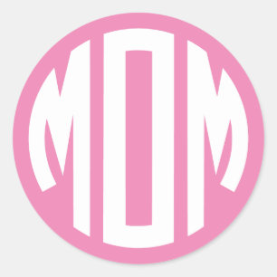 Rosa und weißer Kreis-Monogramm MOM Runder Aufkleber