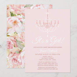 Rosa und weißer Kronleuchter Rose Babydusche Einladung
