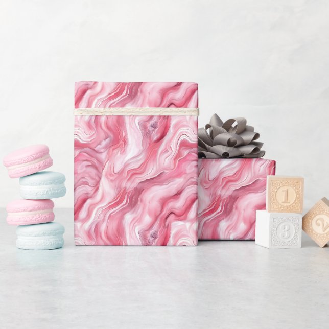 Rosa und weißer Marmor Geschenkpapier (Babyparty)