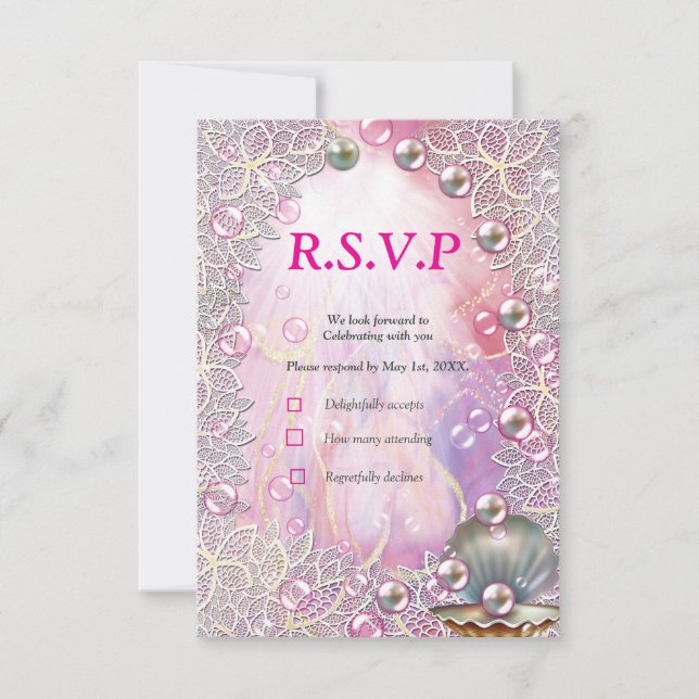 Rosa und weißer Marmor mit gebürstetem Gold RSVP Karte (Vorderseite)