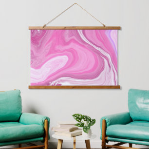 Rosa und weißer Marmor Wandteppich Mit Holzrahmen