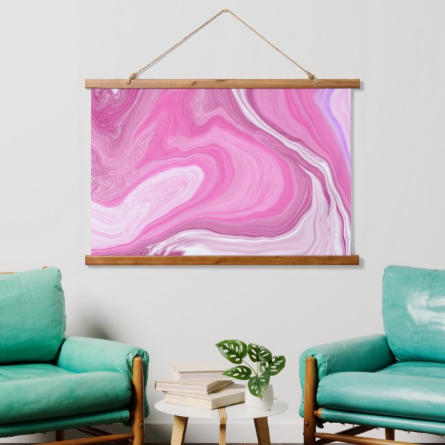 Rosa und weißer Marmor Wandteppich Mit Holzrahmen (Wohnzimmer)
