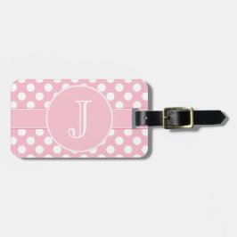 Rosa und weißer Polka-Punkt mit Monogramm Gepäckanhänger