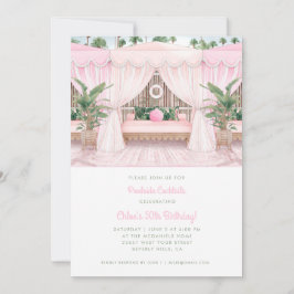 Rosa und weißer Pool Cabana | Pool-Party Einladung