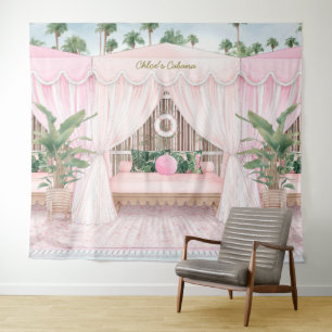Rosa und weißer Sommer Pool Cabana Wandteppich