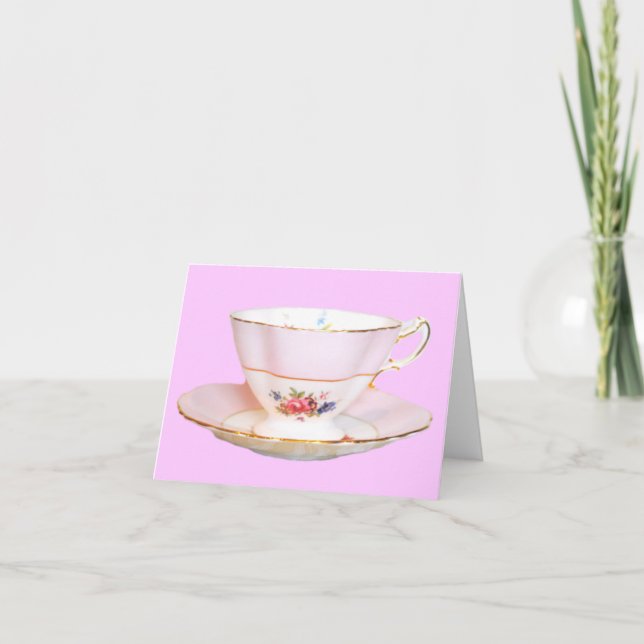 Rosa und weißer Tee-Cup mit Rose Karte (Vorderseite)