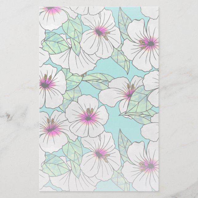 Rosa und weißer tropischer Hibiskus Blumenmuster Briefpapier (Vorderseite)