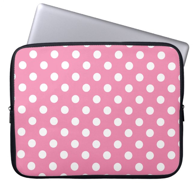 Rosa und weißer Tupfen Laptopschutzhülle (Vorderseite)