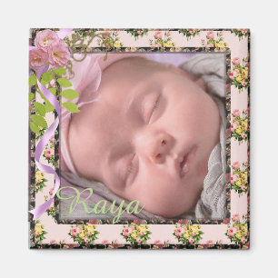 Rosa und weißer Vintage-Blumen-Fotomagnet für Neug Magnet