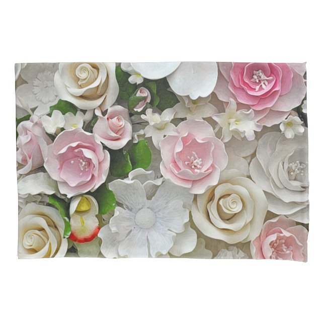Rosa- und weißerblumendruck kissenbezug (Vorderseite)