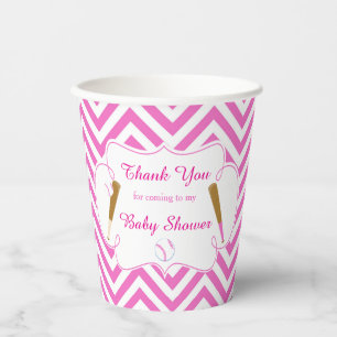 Rosa und weißes Baseball Baby Dusche Party Pappbecher