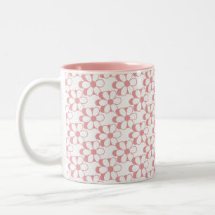 Rosa und weißes Blumenmuster auf weißem Zweiton-Ko Zweifarbige Tasse