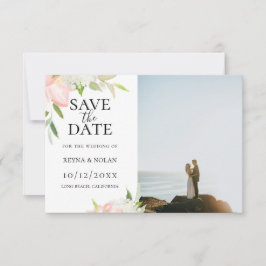 Rosa und weißes botanisches Foto Save the Date Ankündigung