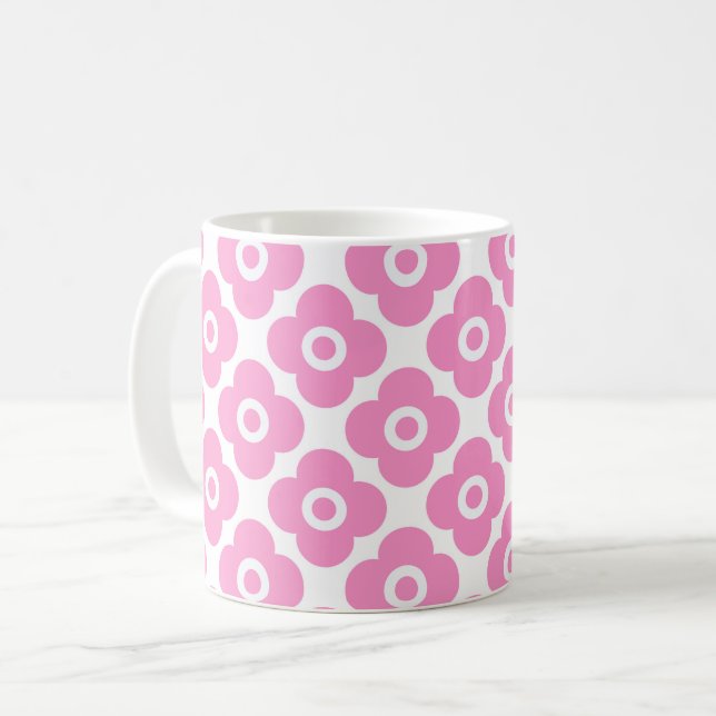 Rosa und weißes einfaches Blumenmuster Kaffeetasse (Vorderseite Links)