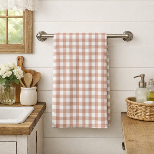 Rosa und weißes Gingham-Karo-Bauernhaus-Muster Geschirrtuch