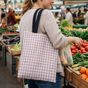Rosa und weißes Gingham-Karomuster Shabby-Chic-Mus Tasche
