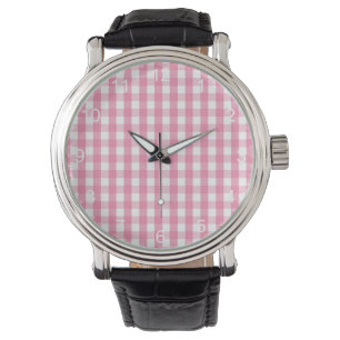 Rosa und weißes Gingham-Muster Armbanduhr