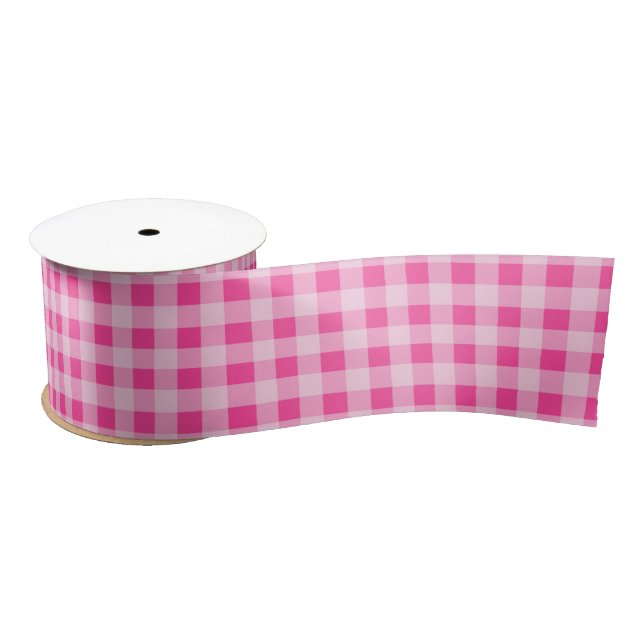 Rosa und weißes Gingham Pattern Satinband (Spule)