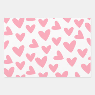 Rosa und weißes Herz Muster Geschenkpapier Set