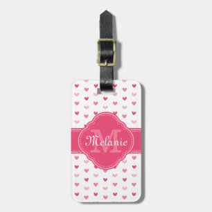 rosa und weißes Herzmuster mit Monogramm Gepäckanhänger
