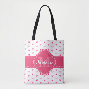 rosa und weißes Herzmuster mit Monogramm Tasche