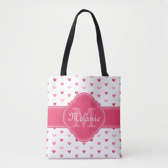rosa und weißes Herzmuster mit Monogramm Tasche (Vorderseite)