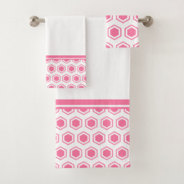 Rosa und weißes hexagonales Muster Badhandtuch Set