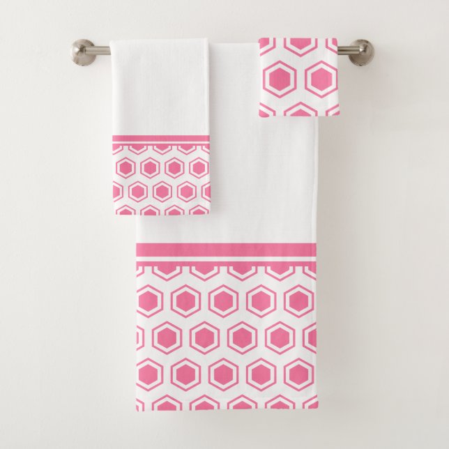 Rosa und weißes hexagonales Muster Badhandtuch Set (Insitu)
