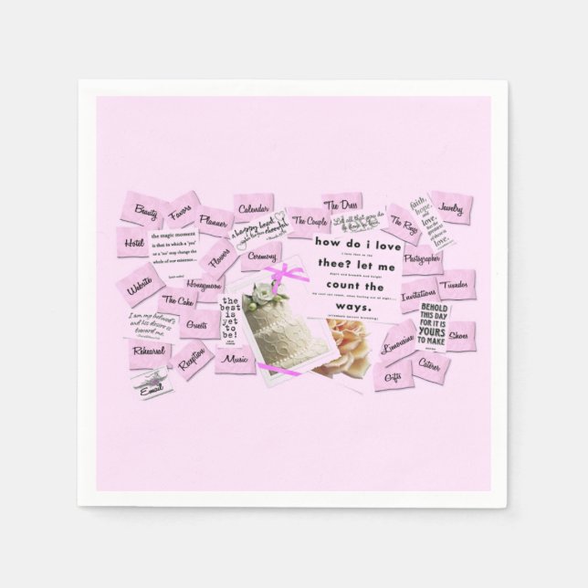 Rosa und weißes Hochzeitspapier Napkins Serviette (Vorderseite)