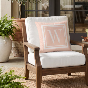 Rosa und weißes klassisches quadratisches Monogram Kissen