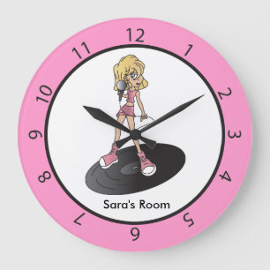 Rosa und weißes Rock-and-Rollmädchen Große Wanduhr