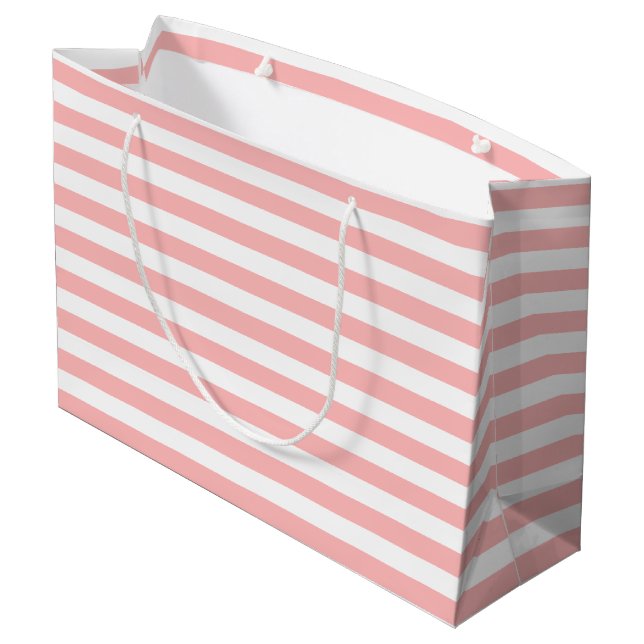 Rosa und weißes Streifen-Muster Große Geschenktüte (Rückseite Schrägansicht)