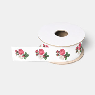 Rosa und weißes Tee-Rosengrosgrain-Band 1,5" Ripsband